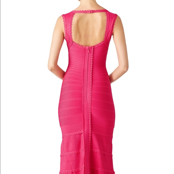 Herve Leger Hot Pink Long Gown Size Small - Picture 3 of 9